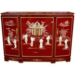 Red Lacquer Slant Front Cabinet by Oriental Furniture