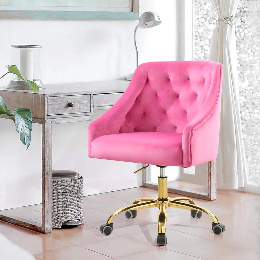 Rose Carmine Velvet Upholstered Swivel Task Chair by HOMEFUN 12 Rose Carmine Velvet Upholstered Swivel Task Chair by HOMEFUN - Image 10