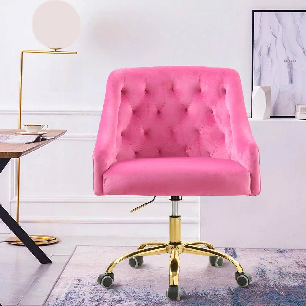 Rose Carmine Velvet Upholstered Swivel Task Chair by HOMEFUN 6 Rose Carmine Velvet Upholstered Swivel Task Chair by HOMEFUN - Image 4