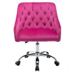 Rose Red Modern Leisure Velvet Upholstered Swivel Task Chair by HOMEFUN