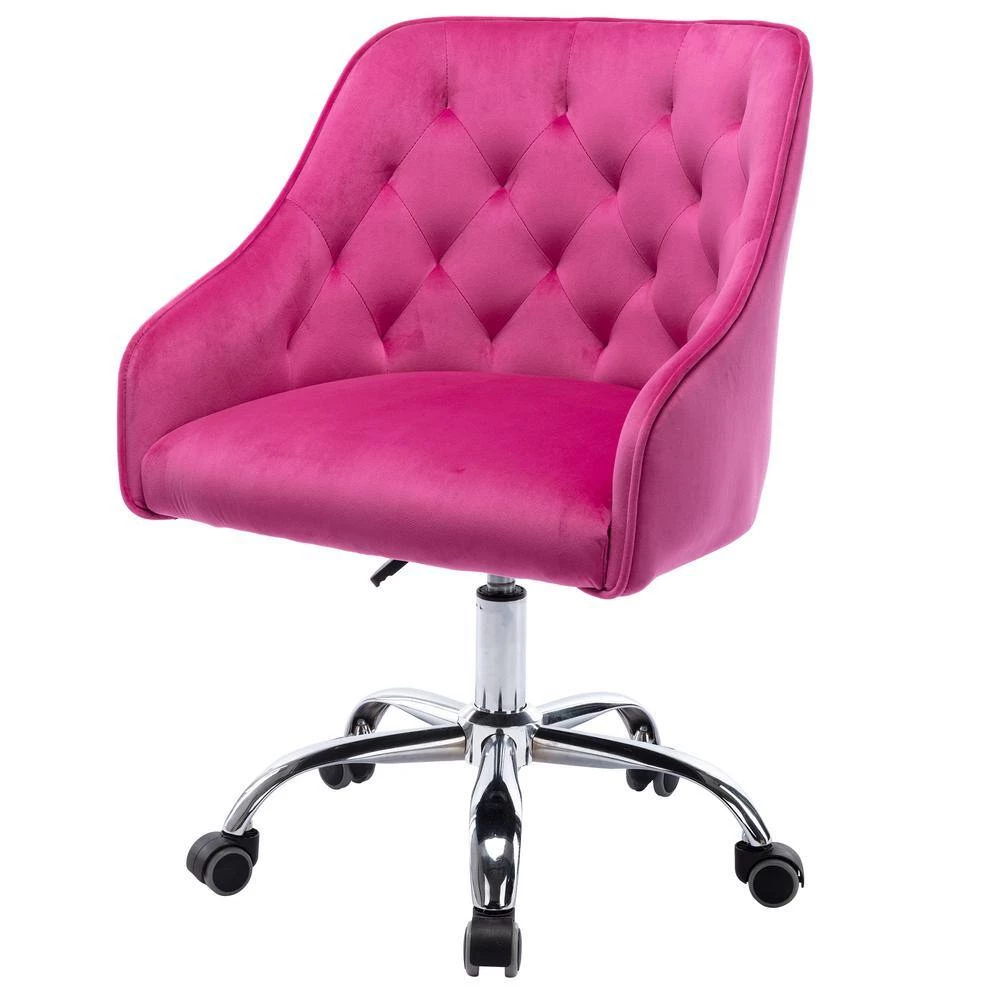 Rose Red Modern Leisure Velvet Upholstered Swivel Task Chair by HOMEFUN 6 Rose Red Modern Leisure Velvet Upholstered Swivel Task Chair by HOMEFUN - Image 4