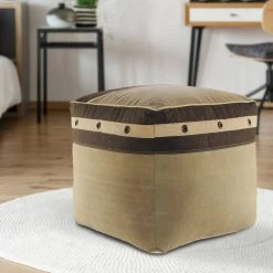 20 in. Tan/Brown Rustic Farmhouse Striped Border Pouf by LR Home -Cheap LR Home Store tan brown lr home ottomans poufs34002mlt1818 31 1000