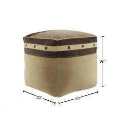 20 in. Tan/Brown Rustic Farmhouse Striped Border Pouf by LR Home -Cheap LR Home Store tan brown lr home ottomans poufs34002mlt1818 40 1000