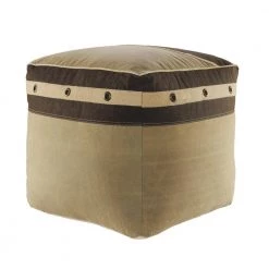 20 in. Tan/Brown Rustic Farmhouse Striped Border Pouf by LR Home