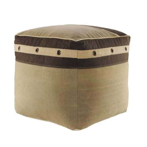 20 in. Tan/Brown Rustic Farmhouse Striped Border Pouf by LR Home -Cheap LR Home Store tan brown lr home ottomans poufs34002mlt1818 64 1000
