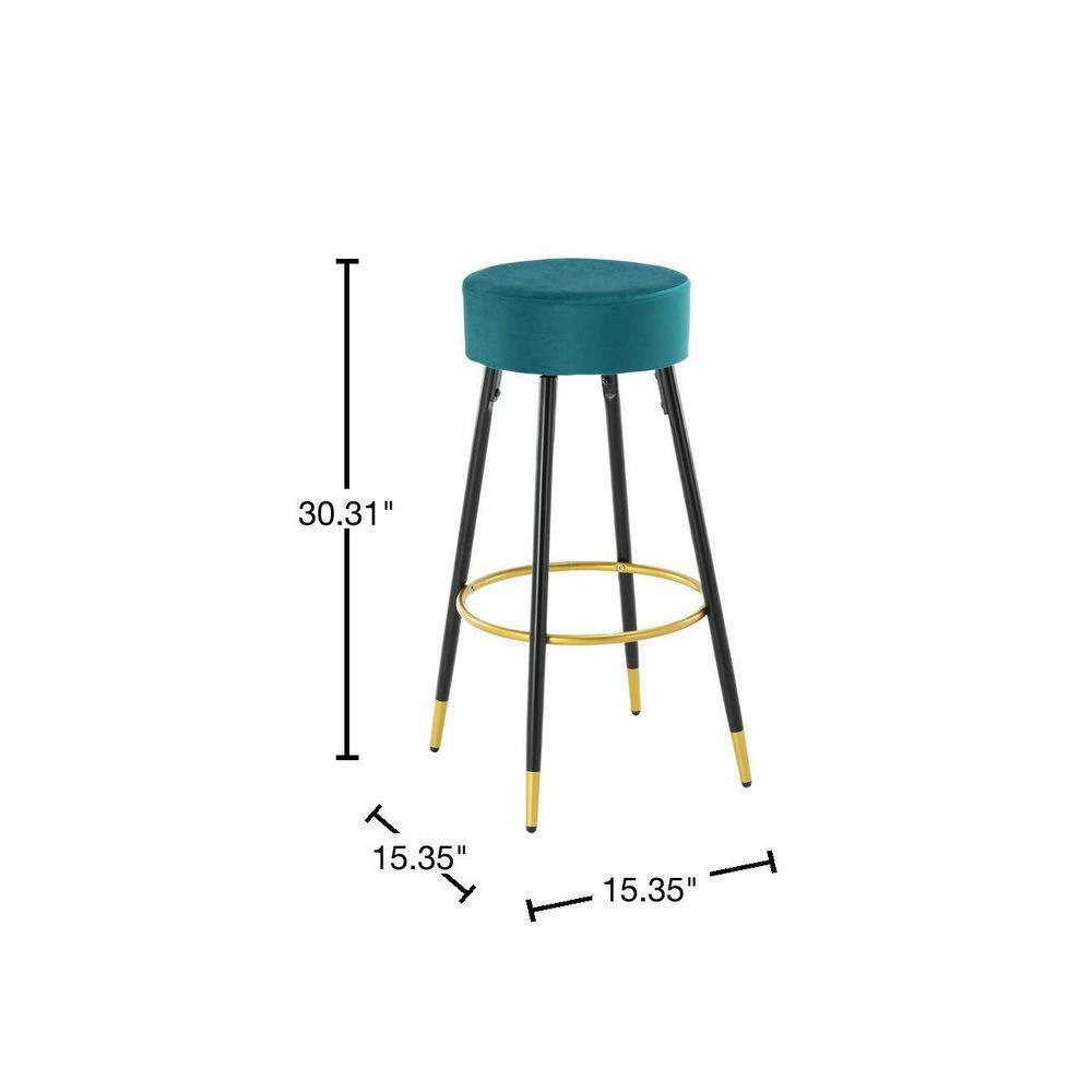 30 in. Teal Metal Frame Bar Stool with Velvet Seat (Set of 2) by HOMEFUN 5 30 in. Teal Metal Frame Bar Stool with Velvet Seat (Set of 2) by HOMEFUN - Image 3