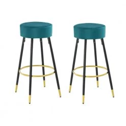 30 in. Teal Metal Frame Bar Stool with Velvet Seat (Set of 2) by HOMEFUN