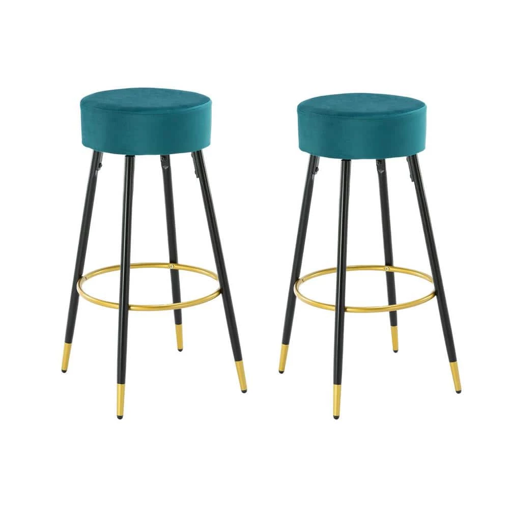 30 in. Teal Metal Frame Bar Stool with Velvet Seat (Set of 2) by HOMEFUN 3 30 in. Teal Metal Frame Bar Stool with Velvet Seat (Set of 2) by HOMEFUN