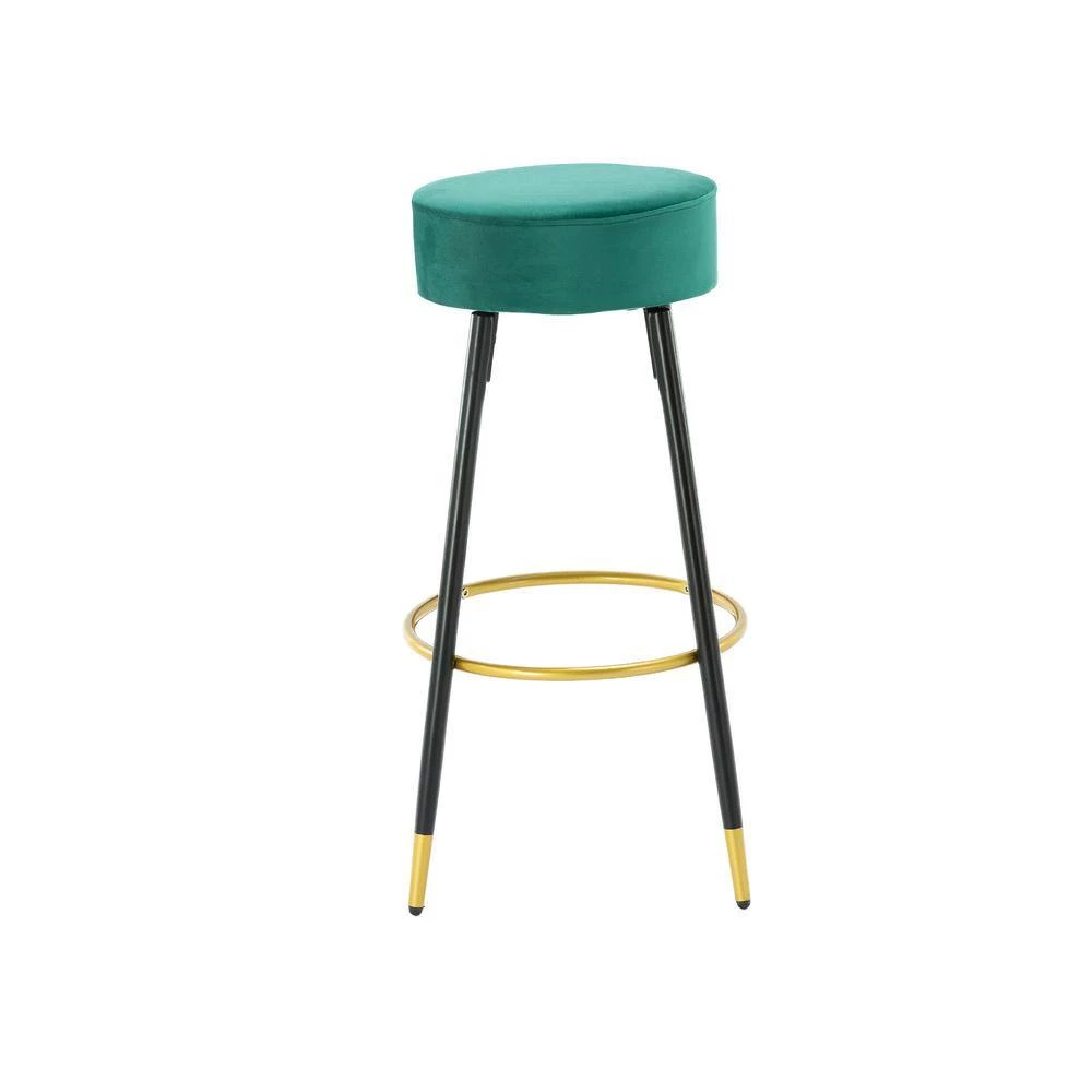 30 in. Teal Metal Frame Bar Stool with Velvet Seat (Set of 2) by HOMEFUN 4 30 in. Teal Metal Frame Bar Stool with Velvet Seat (Set of 2) by HOMEFUN - Image 2