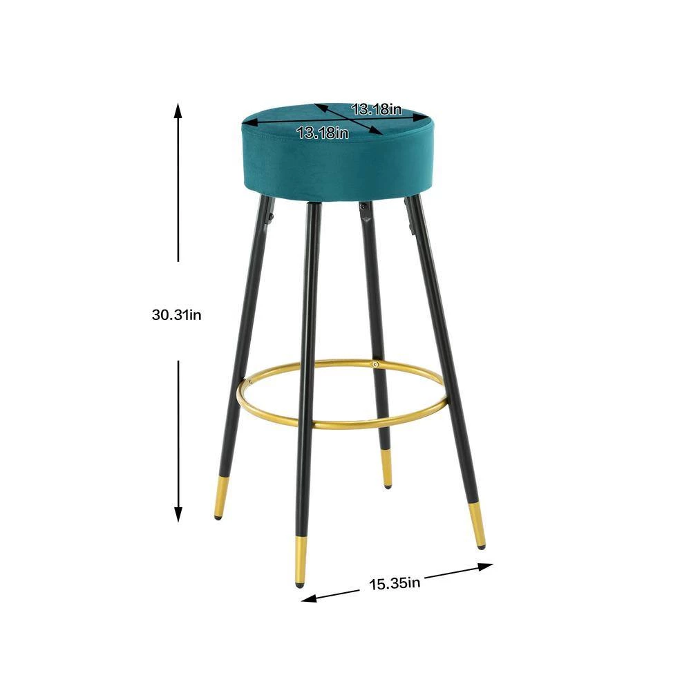 30 in. Teal Metal Frame Bar Stool with Velvet Seat (Set of 2) by HOMEFUN 10 30 in. Teal Metal Frame Bar Stool with Velvet Seat (Set of 2) by HOMEFUN - Image 8