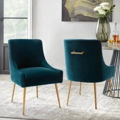 Teal Modern Velvet Upholstered Dining Chair with Metal Legs by HOMEFUN -Cheap LR Home Store teal homefun dining chairs hfhdsn 120tl 31 1000