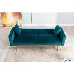 68 in. Wide Teal Velvet Upholstered Tufted 2 Seats Loveseat Sleeper sofa with Golden Metal Legs by HOMEFUN -Cheap LR Home Store teal homefun loveseats hfhdsn 824tl 1f 1000