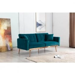 68 in. Wide Teal Velvet Upholstered Tufted 2 Seats Loveseat Sleeper sofa with Golden Metal Legs by HOMEFUN -Cheap LR Home Store teal homefun loveseats hfhdsn 824tl 31 1000