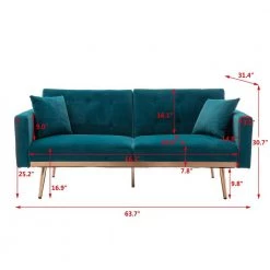 68 in. Wide Teal Velvet Upholstered Tufted 2 Seats Loveseat Sleeper sofa with Golden Metal Legs by HOMEFUN -Cheap LR Home Store teal homefun loveseats hfhdsn 824tl 44 1000