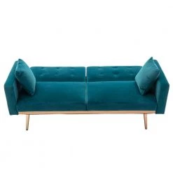 68 in. Wide Teal Velvet Upholstered Tufted 2 Seats Loveseat Sleeper sofa with Golden Metal Legs by HOMEFUN -Cheap LR Home Store teal homefun loveseats hfhdsn 824tl 4f 1000