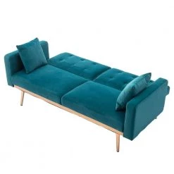 68 in. Wide Teal Velvet Upholstered Tufted 2 Seats Loveseat Sleeper sofa with Golden Metal Legs by HOMEFUN -Cheap LR Home Store teal homefun loveseats hfhdsn 824tl 76 1000