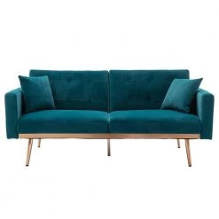 68 in. Wide Teal Velvet Upholstered Tufted 2 Seats Loveseat Sleeper sofa with Golden Metal Legs by HOMEFUN -Cheap LR Home Store teal homefun loveseats hfhdsn 824tl c3 1000