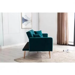 68 in. Wide Teal Velvet Upholstered Tufted 2 Seats Loveseat Sleeper sofa with Golden Metal Legs by HOMEFUN -Cheap LR Home Store teal homefun loveseats hfhdsn 824tl fa 1000