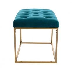 Teal Golden Metal Base Bench Button Tufted Square Ottoman by HOMEFUN 12 Teal Golden Metal Base Bench Button Tufted Square Ottoman by HOMEFUN -Cheap LR Home Store teal homefun rockers gliders ottomans hfhdsn 867tl 1f 1000
