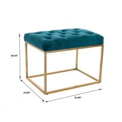 Teal Golden Metal Base Bench Button Tufted Square Ottoman by HOMEFUN 13 Teal Golden Metal Base Bench Button Tufted Square Ottoman by HOMEFUN -Cheap LR Home Store teal homefun rockers gliders ottomans hfhdsn 867tl 44 1000