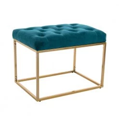 Teal Golden Metal Base Bench Button Tufted Square Ottoman by HOMEFUN
