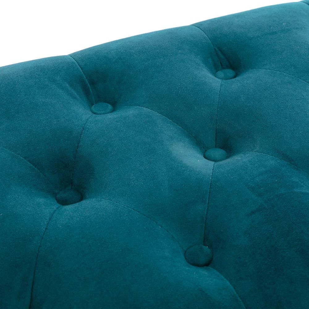 Teal Golden Metal Base Bench Button Tufted Square Ottoman by HOMEFUN 9 Teal Golden Metal Base Bench Button Tufted Square Ottoman by HOMEFUN - Image 7