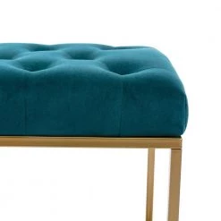 Teal Golden Metal Base Bench Button Tufted Square Ottoman by HOMEFUN 14 Teal Golden Metal Base Bench Button Tufted Square Ottoman by HOMEFUN -Cheap LR Home Store teal homefun rockers gliders ottomans hfhdsn 867tl fa 1000