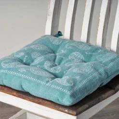Bordered Teal / Ivory 17 in. L x 17 in. W x 2 in. H Paisley Chair Pad (Set of 2) by LR Home -Cheap LR Home Store teal ivory lr home chair pads 0chpd05243tea1515 1f 1000