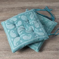 Bordered Teal / Ivory 17 in. L x 17 in. W x 2 in. H Paisley Chair Pad (Set of 2) by LR Home -Cheap LR Home Store teal ivory lr home chair pads 0chpd05243tea1515 4f 1000