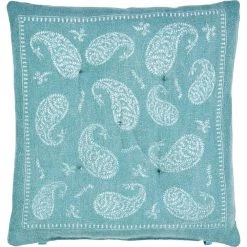 Bordered Teal / Ivory 17 in. L x 17 in. W x 2 in. H Paisley Chair Pad (Set of 2) by LR Home