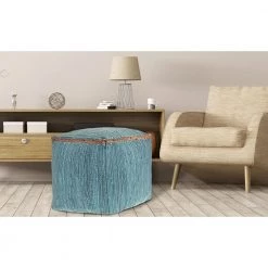 Zillon Turquoise Blue Handmade Organic Cotton Pouf with Jute Braid ( 18 in. H x 18 in. W x 18 in. D ) by LR Home -Cheap LR Home Store turquoise blue lr home ottomans 2167a9184d9348 31 1000