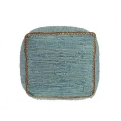 Zillon Turquoise Blue Handmade Organic Cotton Pouf with Jute Braid ( 18 in. H x 18 in. W x 18 in. D ) by LR Home -Cheap LR Home Store turquoise blue lr home ottomans 2167a9184d9348 4f 1000