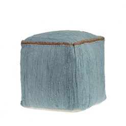 Zillon Turquoise Blue Handmade Organic Cotton Pouf with Jute Braid ( 18 in. H x 18 in. W x 18 in. D ) by LR Home