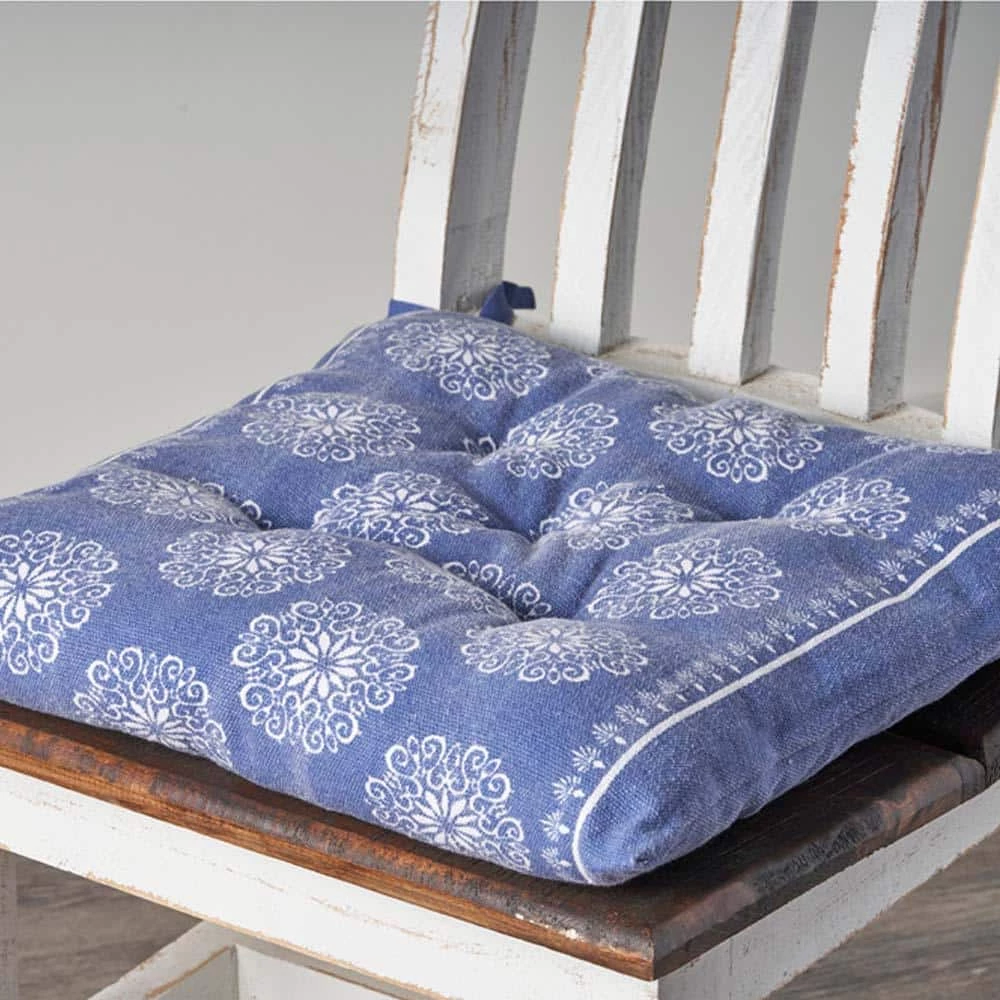 Intricate Blue / Ivory Floral Twilight 17 in. L x 17 in. W x 2 in. H Chair Pad ( Set of 2 ) by LR Home 5 Intricate Blue / Ivory Floral Twilight 17 in. L x 17 in. W x 2 in. H Chair Pad ( Set of 2 ) by LR Home - Image 4