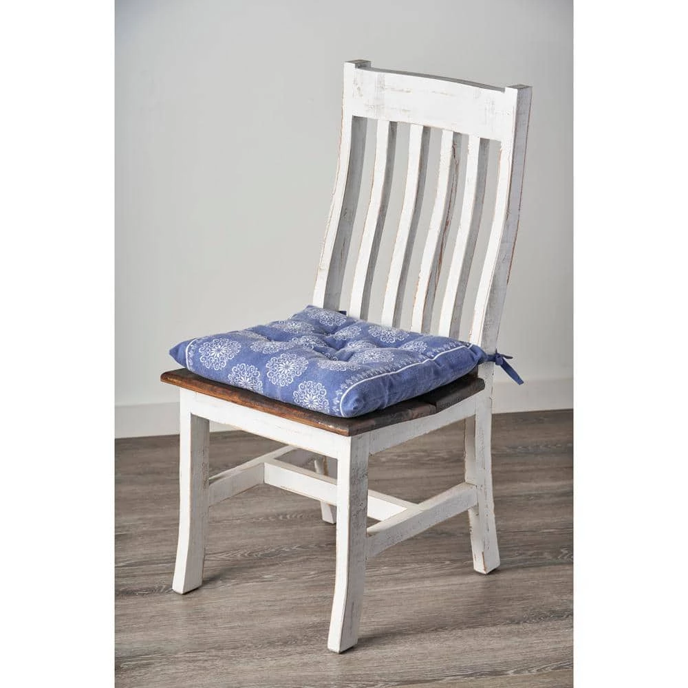 Intricate Blue / Ivory Floral Twilight 17 in. L x 17 in. W x 2 in. H Chair Pad ( Set of 2 ) by LR Home 6 Intricate Blue / Ivory Floral Twilight 17 in. L x 17 in. W x 2 in. H Chair Pad ( Set of 2 ) by LR Home - Image 5
