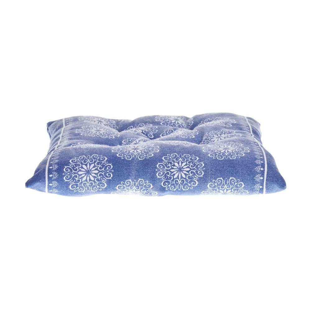 Intricate Blue / Ivory Floral Twilight 17 in. L x 17 in. W x 2 in. H Chair Pad ( Set of 2 ) by LR Home 4 Intricate Blue / Ivory Floral Twilight 17 in. L x 17 in. W x 2 in. H Chair Pad ( Set of 2 ) by LR Home - Image 3