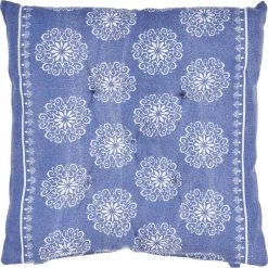 Intricate Blue / Ivory Floral Twilight 17 in. L x 17 in. W x 2 in. H Chair Pad ( Set of 2 ) by LR Home