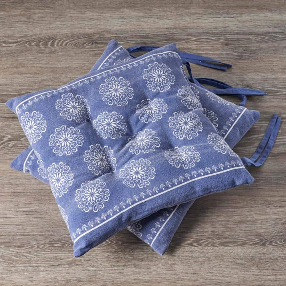 Intricate Blue / Ivory Floral Twilight 17 in. L x 17 in. W x 2 in. H Chair Pad ( Set of 2 ) by LR Home 3 Intricate Blue / Ivory Floral Twilight 17 in. L x 17 in. W x 2 in. H Chair Pad ( Set of 2 ) by LR Home - Image 2