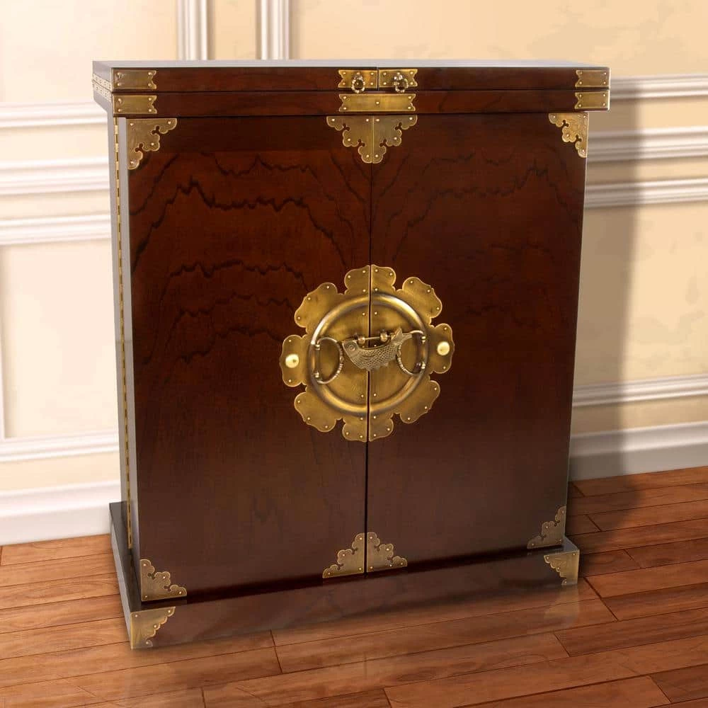 Walnut Korean Antique Style Liquor Cabinet Wine Bar Cabinet by Oriental Furniture 8 Walnut Korean Antique Style Liquor Cabinet Wine Bar Cabinet by Oriental Furniture - Image 6