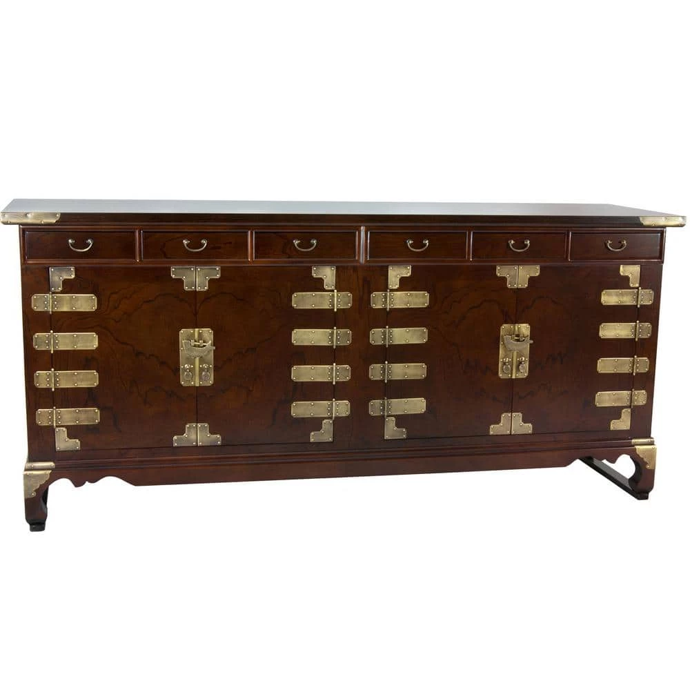 Walnut Korean Antique Style Double Cabinet Buffet by Oriental Furniture 3 Walnut Korean Antique Style Double Cabinet Buffet by Oriental Furniture