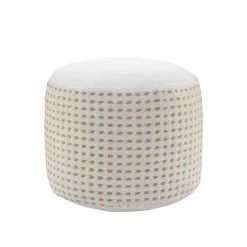 Handcrafted White / Beige Dashing Geometric Natural Jute Pouf by LR Home -Cheap LR Home Store white beige lr home ottomans poufs34029ntw1612 4f 1000