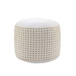 Handcrafted White / Beige Dashing Geometric Natural Jute Pouf by LR Home