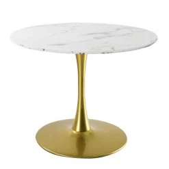 Faux Marble White Round Pedestal Table by Elevens