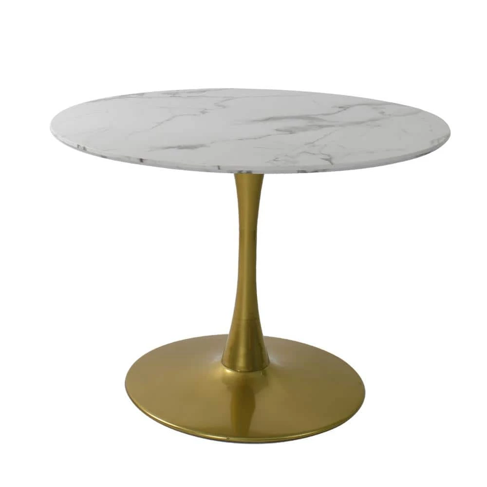 Faux Marble White Round Pedestal Table by Elevens 4 Faux Marble White Round Pedestal Table by Elevens - Image 2