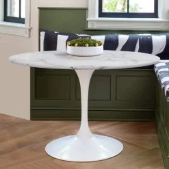 40 in. x 40 in. Round White Pedestal Faux Marble Dining Table by Elevens 17 40 in. x 40 in. Round White Pedestal Faux Marble Dining Table by Elevens -Cheap LR Home Store white elevens kitchen dining tables harris white 31 1000