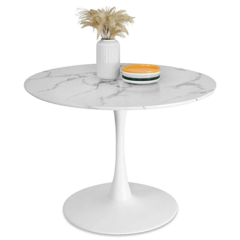 40 in. x 40 in. Round White Pedestal Faux Marble Dining Table by Elevens 3 40 in. x 40 in. Round White Pedestal Faux Marble Dining Table by Elevens