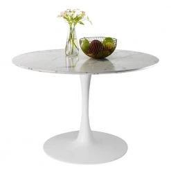 40 in. x 40 in. Round White Pedestal Faux Marble Dining Table by Elevens 13 40 in. x 40 in. Round White Pedestal Faux Marble Dining Table by Elevens -Cheap LR Home Store white elevens kitchen dining tables harris white 66 1000