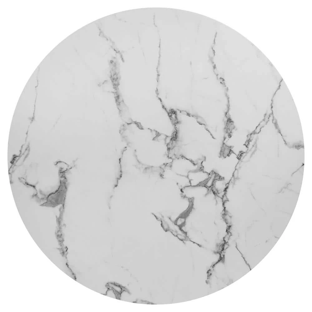 40 in. x 40 in. Round White Pedestal Faux Marble Dining Table by Elevens 5 40 in. x 40 in. Round White Pedestal Faux Marble Dining Table by Elevens - Image 3