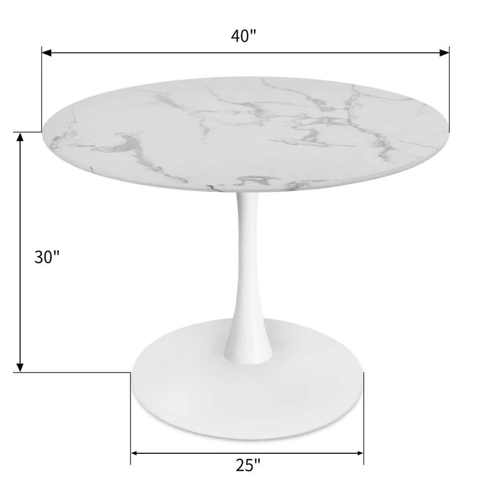 40 in. x 40 in. Round White Pedestal Faux Marble Dining Table by Elevens 7 40 in. x 40 in. Round White Pedestal Faux Marble Dining Table by Elevens - Image 5