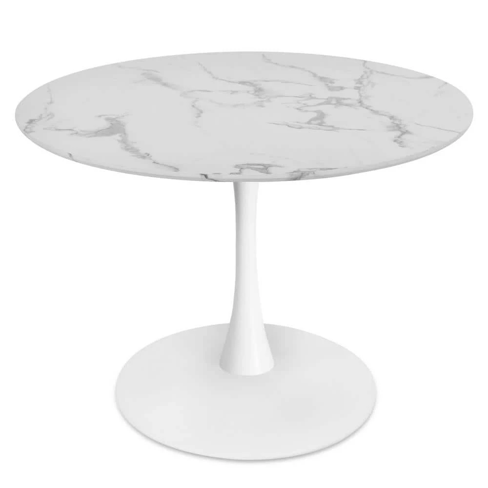 40 in. x 40 in. Round White Pedestal Faux Marble Dining Table by Elevens 4 40 in. x 40 in. Round White Pedestal Faux Marble Dining Table by Elevens - Image 2